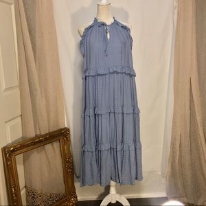 LABELLA MAXI Dress Chambray Blue w/ ruffle trim side pockets SIZE LARGE